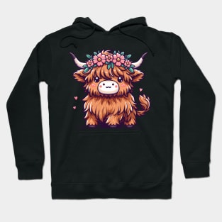 Kawaii scottish highland cow with flower crown Hoodie